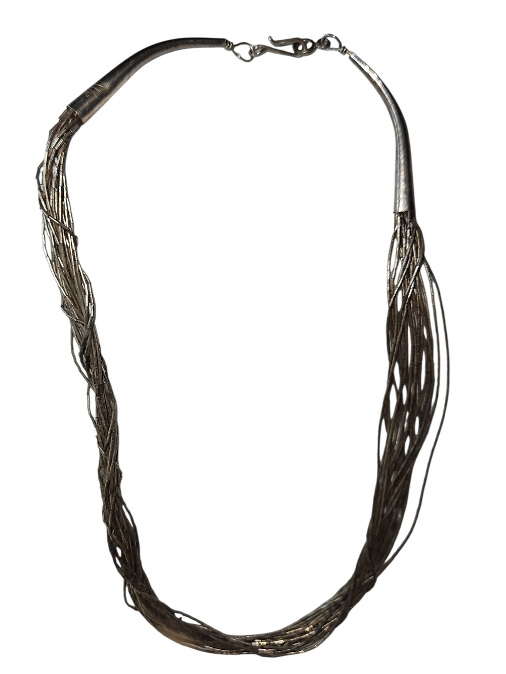 Vintage Native American Liquid Silver Necklace- 925 Sterling 20 Strand 16"